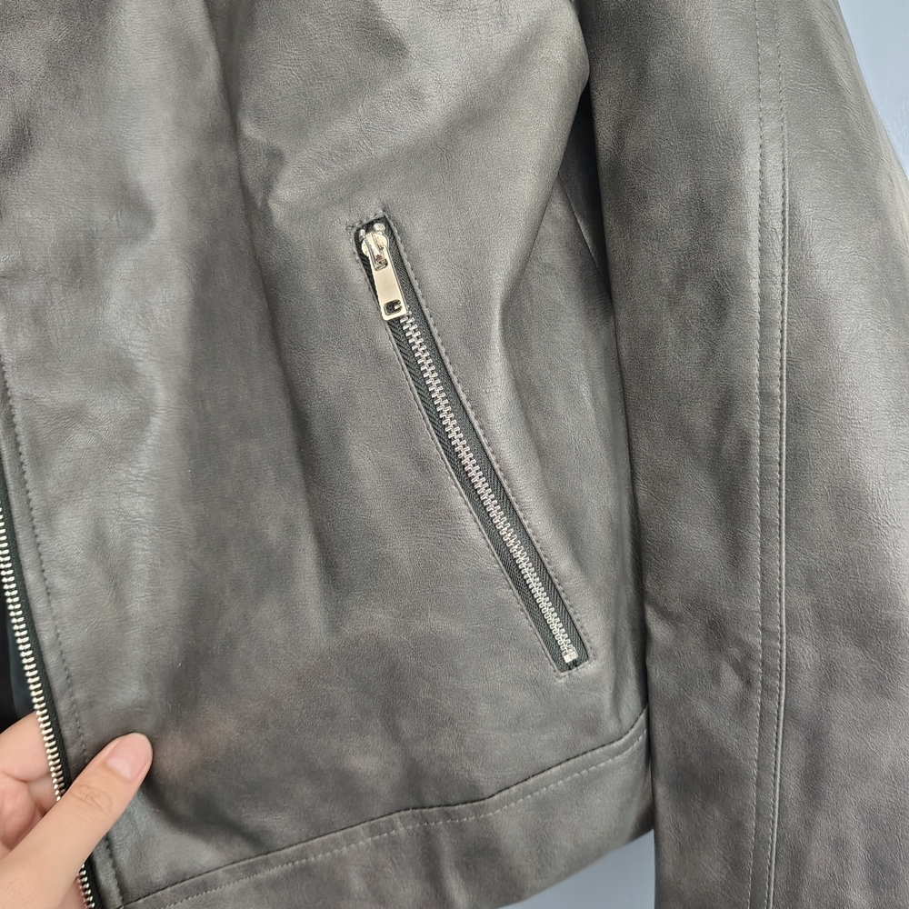 Women's Black Leather Jacket with Studded Collar - Picture 4 of 6